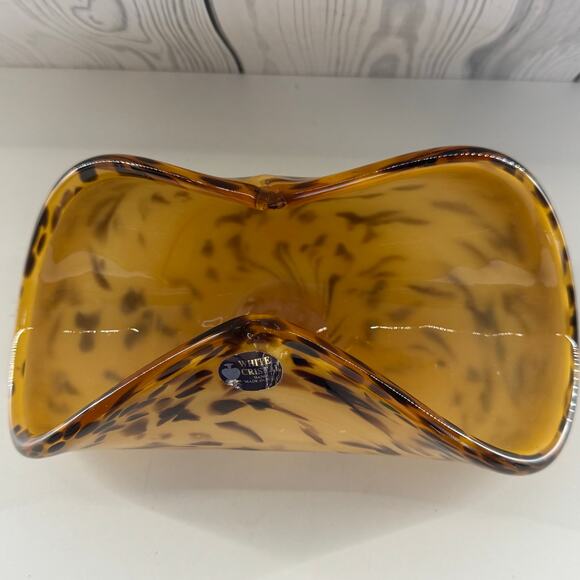 Vintage Murano White Crystal Leopard Art Glass Made In Italy Amber w/Stickers - Picture 3 of 10